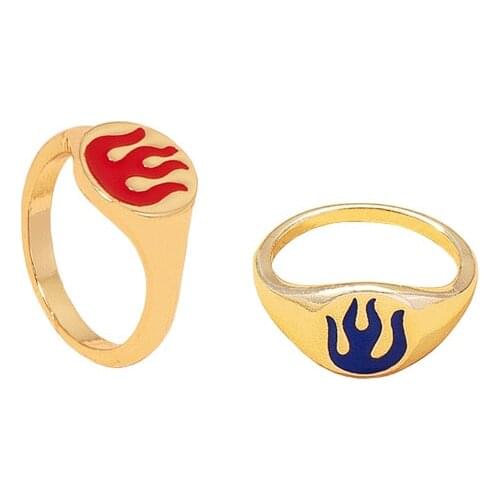 Ins Simple Fashion Flame Rings for Women New Vintage Design Sense Ring for Men Personality Red Blue Couple Lover Rings