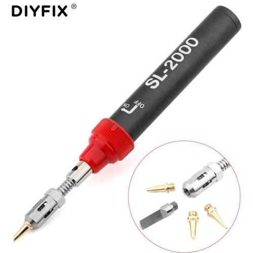 DIYFIX Gas Soldering Iron Kit 11ML Adjustable Temperature Cordless Welding Pen Burner Butane Blow Torch Solder Iron+ 4 Tips Set