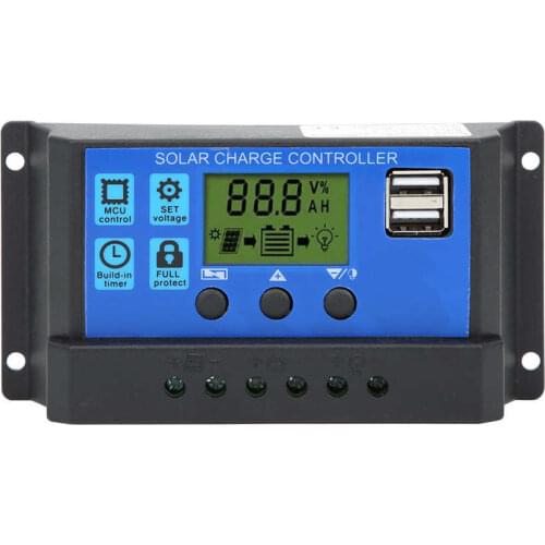 Solar Panel Controller PWM Controllers LCD Dual USB Output 12V/24V 30A Solar Battery Charge Controller