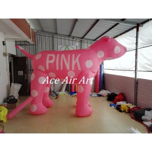 Beautiful Giant animal model balloon inflatable pink dog,standing replica for sale