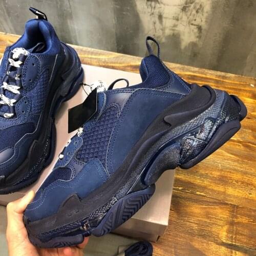 Dark Blue Fashion Air Cushion Shoes Trainer for Man and Woman Triple S Best Top Quality Brand Design New Coming Hot Sale Sneaker