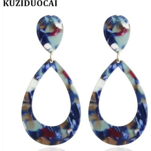 Kuziduocai New Fashion Jewelry Bohe Punk Acrylic Dangle Water drop shape Statement Drop Earrings For Women Brincos Pendientes