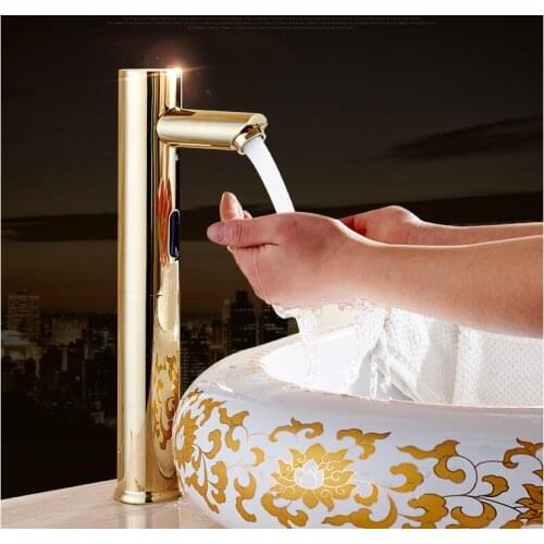 Brass Bathroom Sink Faucet Basin Faucet Automatic Sensor Mixer Touch Free Sensor gold Faucet single Cold Automatic Hands Tap