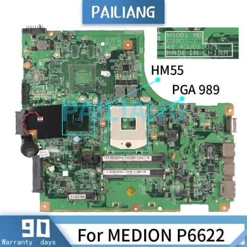 PAILIANG Laptop motherboard For MEDION P6622 SOCKET PGA 989 Mainboard 09905-2 HM55 DDR3 TESTED