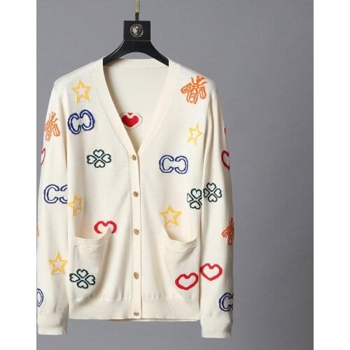 Mens Fashion Print Letter Cardigan Autumn Winter Print Letter Sweaters Casual Full Pullovers Tops Outwears Clothing 2020