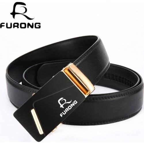 Business Man Metal Automatic Buckle Brand Design Luxury Leather Belts, 100% Cow Leather Split Leather Luxury Black Belts Men