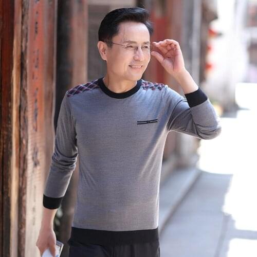 Man Jersey Jumper Male Casual Plaid Sweaters Middle Aged Father Knit Sweater Long Sleeve Shirt Pullovers