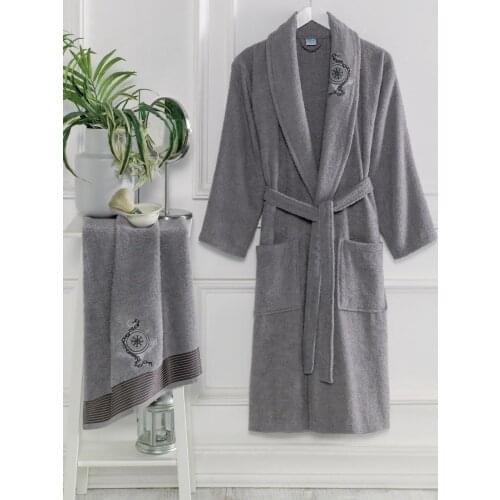 Batthroom Accessories Set %100 Cotton Unisex Bathrobe with Different Color Options Robe and Towel Pack S/M - L/XL
