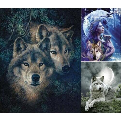 5D DIY Diamond Painting Animal Wolf Cross Stitch Kit Full Drill Square Embroidery Mosaic Art Picture of Rhinestones Home Decor