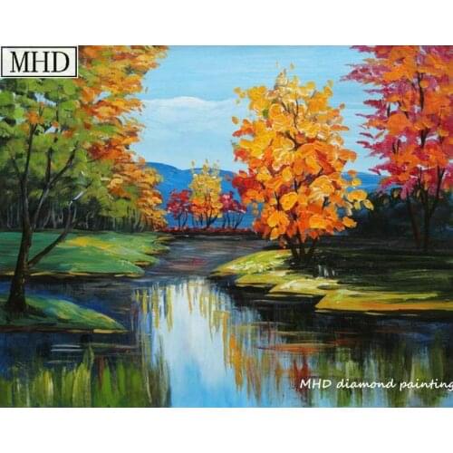 5d diy diamond painting suite autumn landscape tree 20x25cm home decoration square full 3D mosaic diamond embroidery gift