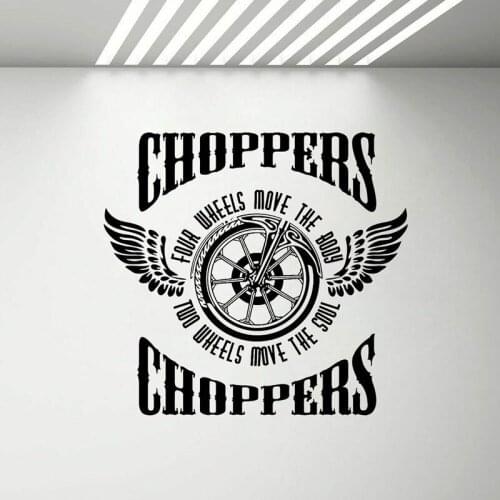 Motorcycle Wall Decal Choppers Wings Wheel Bike Door Window Vinyl Stickers Teens Bedroom Man Cave Garage Home Decor Mural E621