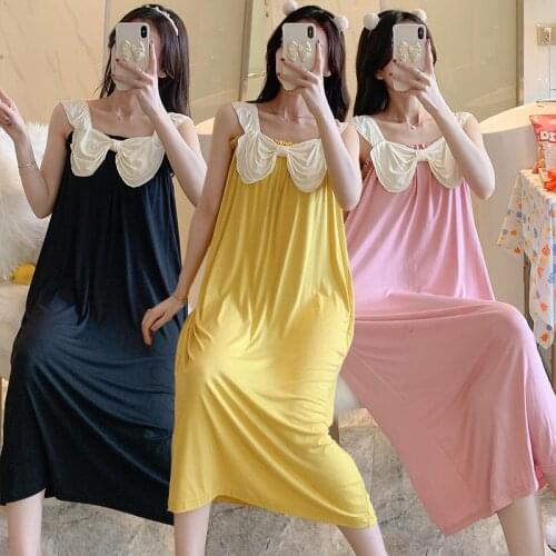 Plus Size Sexy Lingerie Spaghetti Strap Modal Nightgowns for Women 2021 Summer Cute Bow Sleepwear Nightdress Night Dress Nighty