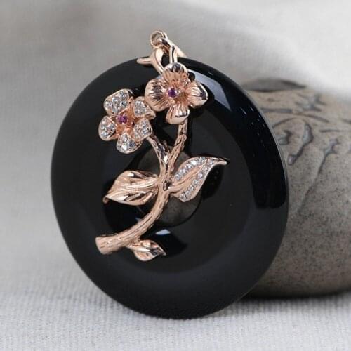 New real S925 pure silver woman pendant micro-inlay technology black agate safety buckle temperament fashion female pendant