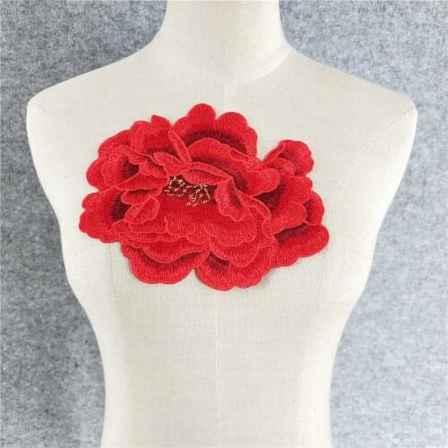 New arrive 1PCS Red Venise Lace Collar Applique Neck Neckline Flower Lace Trim Supplies Sewing Lace Fabric Dress Applique YL1258