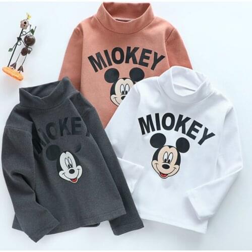 Boys and Girls Clothes 2020 New Boys High-neck Cartoon T-shirt Autumn and Winter Long-sleeved Tops Warm Bottoming Shirt