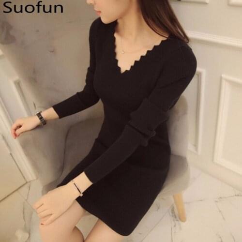 Office Lady Sheath 2021 New Korean Dongda Temperament Womens V-neck Knitted Dress Autumn And Winter Slim Bottomed Sweater