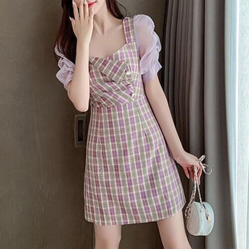 Dress Puff Sleeves Elegant Women A Line Square Neck Skirt for Dating