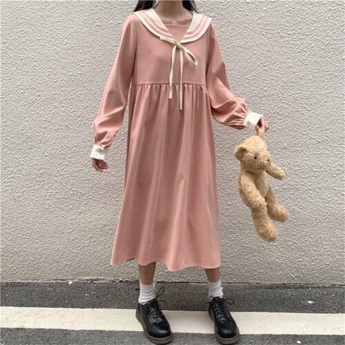 Japanese Korean Empire A-Line Sailor Collar Puff Sleeve Party Dresses 2020 Summer Women Kawaii Cute Dress Woman Clothing Vestido