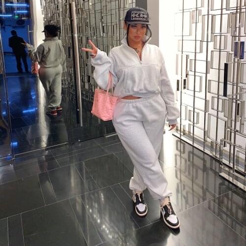 4 Colors Double Neckline Half Zipper Thread Stitching Super Thick Washed Fleece Solid Color Sweatpants Sweatshirt Suit