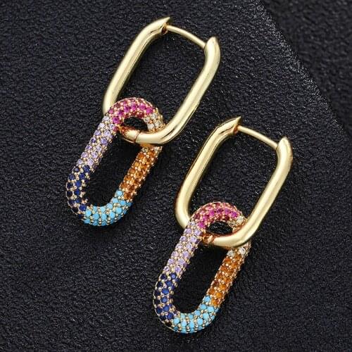 Hip Hop CZ Oval Hoop Earrings Fashion Jewelry Crystal Boucle D’oreille Zirconia Earrings Gold Bijoux Femme Bridesmaid Gift