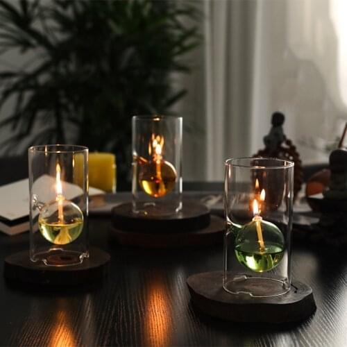 Dia 8cm Glass Refillable Oil Lamp Clear Decoration for Home Decor Living Room Balcony Patio Porch Garden
