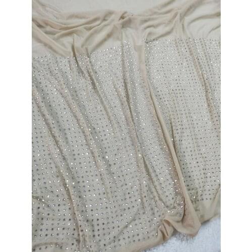 Nude Fleshcolor Mesh Fabric Spandex Elastic Crystal Rhinestone Net Trim Transparent Fishnet Knit Lining Sexy Apparel Clothing