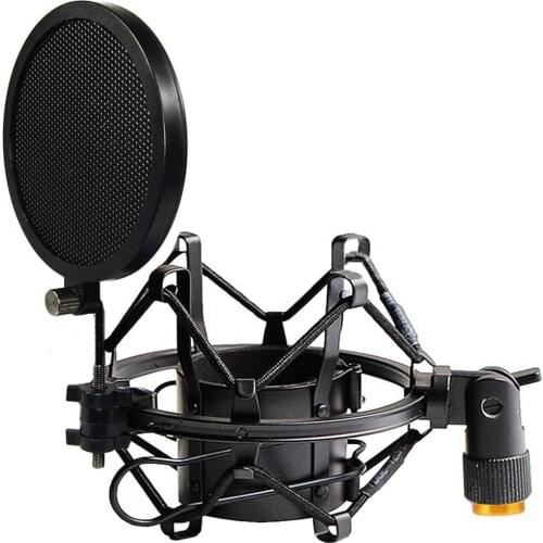 47-53mm AT2020 Microphone Shock Mount with Double Mesh Pop Filter & Screw Adapter, Adjustable Anti Vibration High Isolation Meta