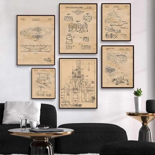 Vintage Theme Park Rides Patent Print Office Student Teacher Wall Blueprint Poster Canvas Painting Print Wall Décor Living Home