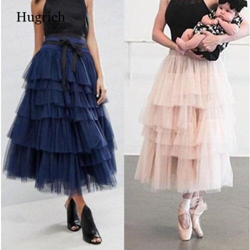 Ladies Elastic Waist Tulle Skirts Hot Sale Womens Pink Black Tulle Skirt High Waist Skirts Beach Pleated Midi Skirt