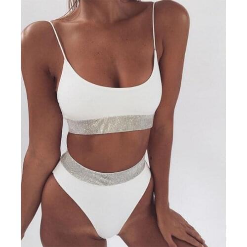 Women Sexy Sequin Rhinestone See Through Dancewear Crystal Bra Panty 2Pcs Suit Bikini Lingerie
