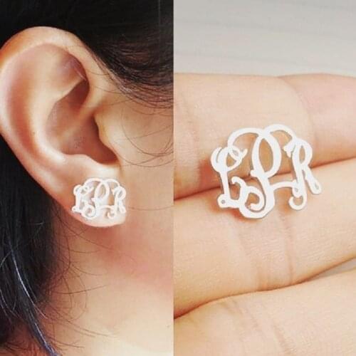 Initial Letter Fashion Custom Name Stud Earrings For Women Earrings Stainless Steel Interlace letters A-Z Alphabet Stud Earings