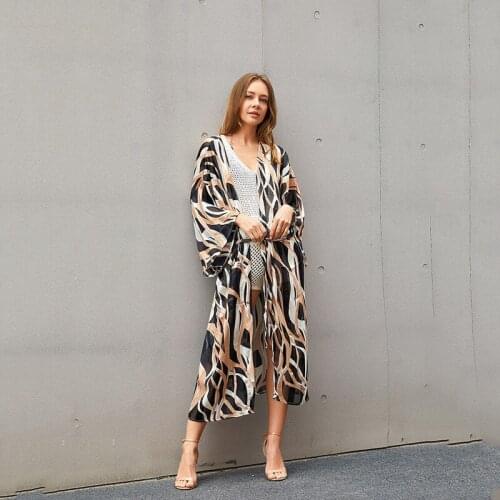 Leopard Women Swimsuit Cover Up 2021 Kaftan Beach Tunic Dress Robe De Plage Solid White Cotton Pareo High Collar Beachwear