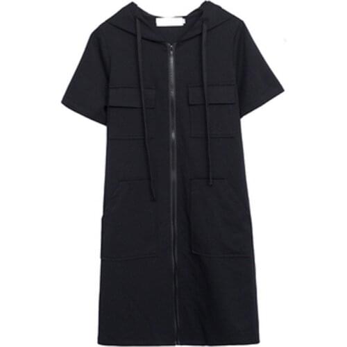 Spring summer Hooded Short Sleeve Womens Sweatshirt Dress 2021 New Fashion Solid Loose Pocket Ladies Mini Dress Vestidos