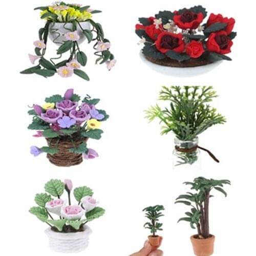 1/12 Dollhouse Artificial Flower Miniature Simulation Mini Exquisite Green Plant Ornament DIY Doll House Accessories Kid Toy