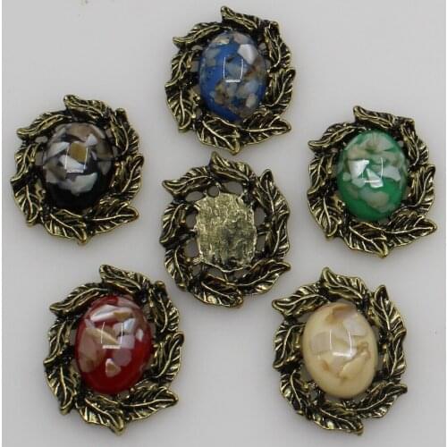 Retro Gold 5pc 23*31mm Oval Resin Button Alloy Wedding Invitations Decorate Flatback Metal DIY Crafts Accessories Flower Brooch