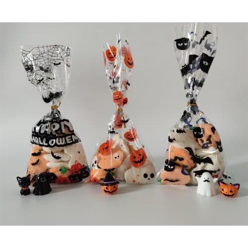 50pc Pumpkin Bat Pattern Opp Bags Biscuit Candy Bag Halloween Decoration Props Sugar Food Storage 12.5*27.5cm