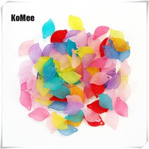 500pcs Multi-color Transparent Frosted Acrylic Leaf Pendants for Necklace Jewelry Accessories Making DIY Findings 11*18mm