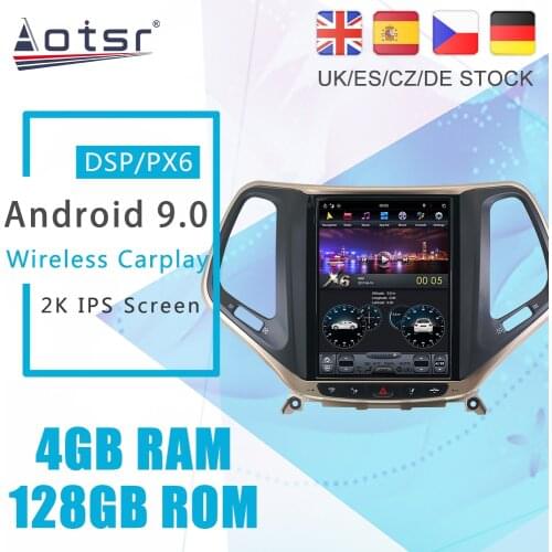 Android 9.0 128G PX6 Tesla Styel For Jeep Cherokee 5 KL 2014 - 2019 Auto Radio Stereo Car Multimedia Player DVD GPS Navigation