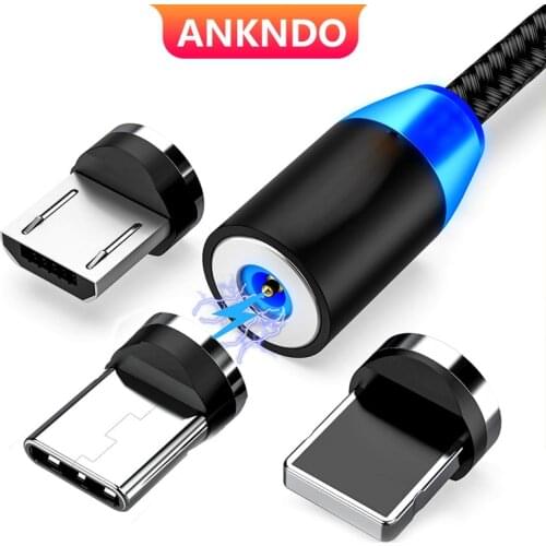 ANKNDO Magnetic USB Cable Magnet LED Micro USB C Cable 1m 2m Fast Charge wire for iPhone Xiaomi Mobile Phone Charger Type C Cord