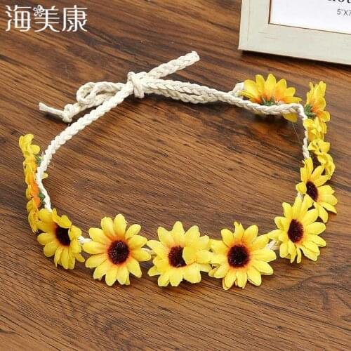 Haimeikang Bohemian Style Flower Crown Headband Women Beach Headwear Chrysanthemum Flowers Hair Bands Wreath Hair Accessories