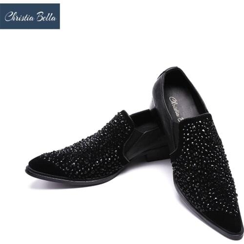 Christia Bella Men Dress Shoes with Diamond Fashion Mens Flat Oxford Shoes for Men Black Wedding Shoes Nightclub Plus Size 47