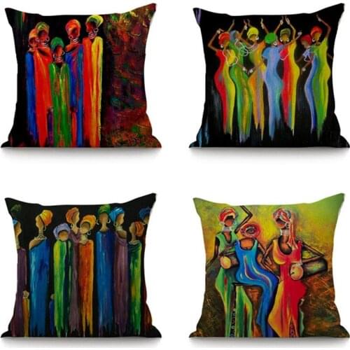 Africa Culture Throw Pillow 45x45 CM Colourful Dancing African Women Girl Decorative Cushion For Sofa Car Hotel Lobby Decor