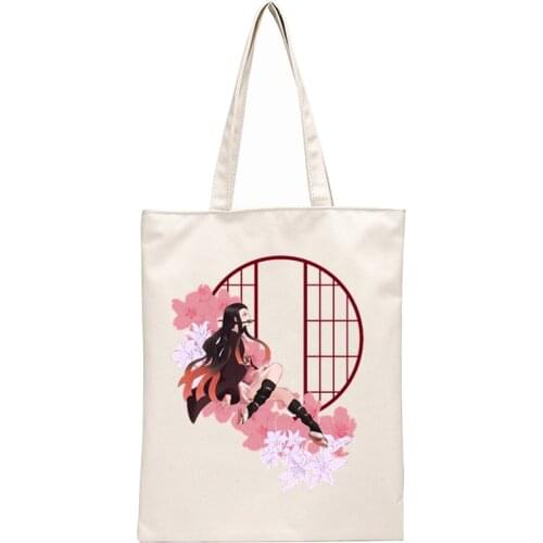 Demon Slayer Kimetsu No Yaiba Graphic Harajuku Handbags Shoulder Bags Casual Shopping Girls Handbag Women Elegant Canvas Bag