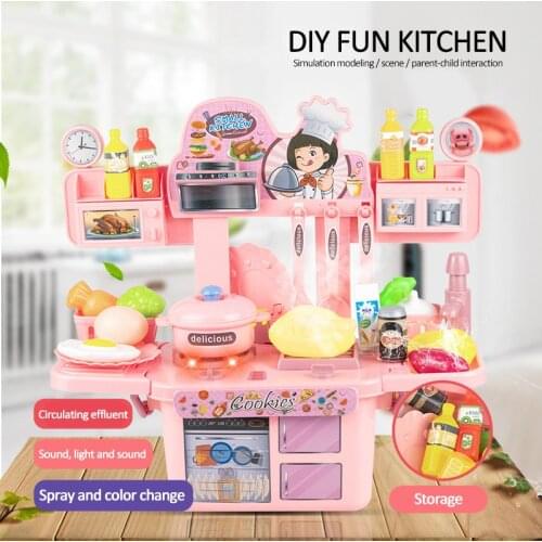DIY Miniature Childrens Kitchen Toys Sound And Light Kitchenette Safe Plastic Pretend Role Play Tableware Kids Educational Toys