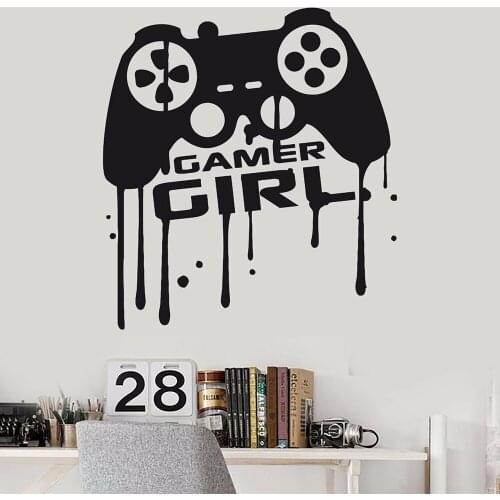 Game Joystick Wall Decal Gamer Girl Video Game Vinyl Wall Stickers Girls Game Room Decoration Accessories Removable Mural X755