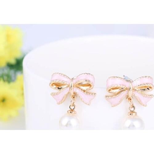 JIOFREE New pearl Bowknot Shape Clip on Earrings Without Piercing for Girls Simulated Pearl Earrings Christmas Gift Jewelry