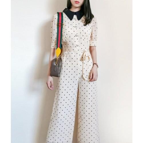 Beige Silk Spot Short Sleeves Jumpsuit Jewly Buttons Size UK8-14 UK Elegant Collections New