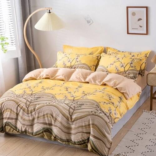 Yello Grey Flower Elegent Modern Comforter Bedding Set Cute Luxury Fashion King Queen Twin Size Bed Linen Duvet Cover Set Gifts