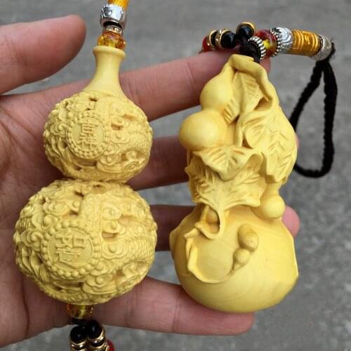 Boxwood, carving, dragon, gourd, pendant, handicrafts, Fulu hall, two dragons playing with beads, multi child gourd