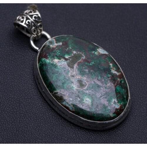 Natural Chrysocolla Punk Style 925 Sterling Silver Pendant 2" P0199